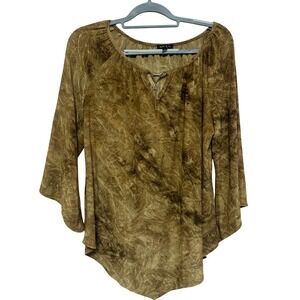 Sami & Jo‎ Womens Blouse L Brown Gold Metallic Sheer Long Sleeve Top